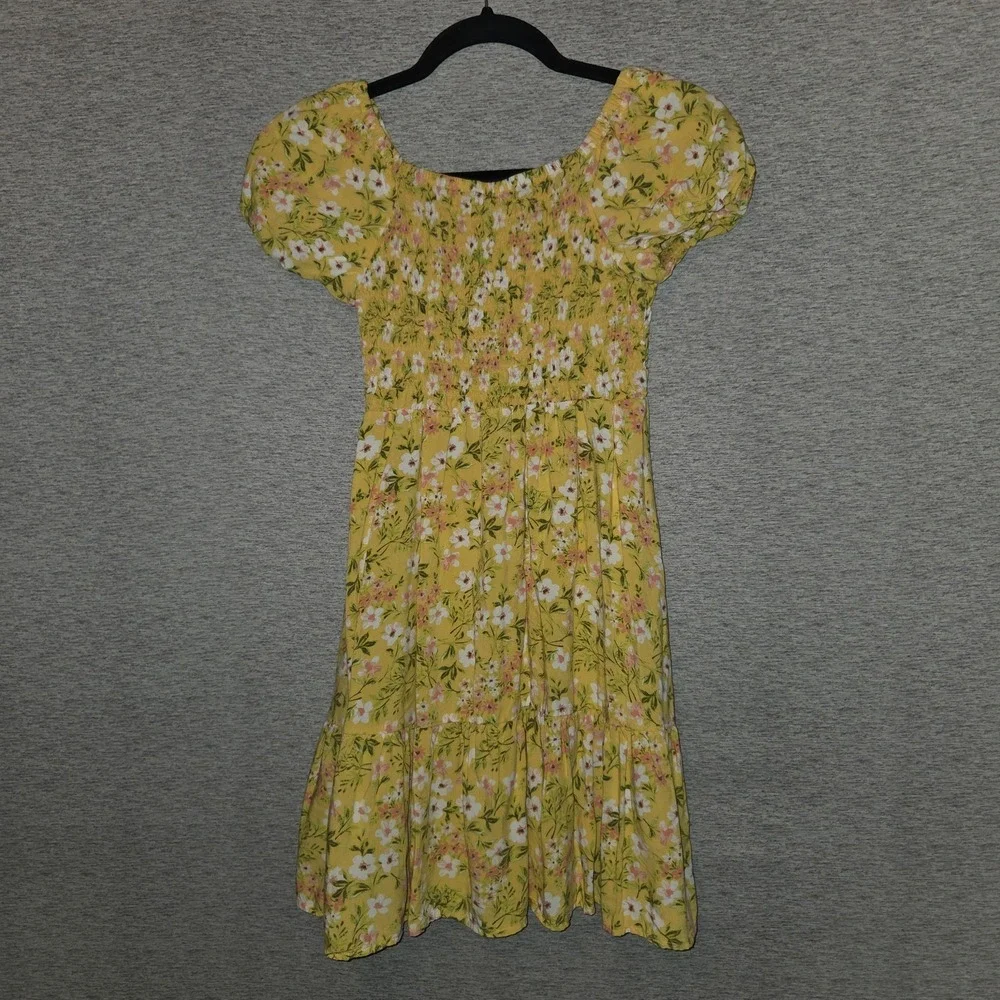 The Children's Place Floral Ruffle Dress Girls 10/12 Mommy & Me Yellow Smocked